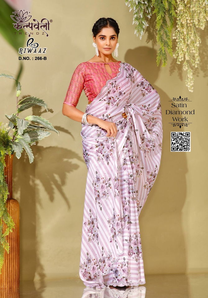 Riwaz 266 By Kalpatru Satin Diamond Work Printed Sarees Wholesale Shop In Surat 